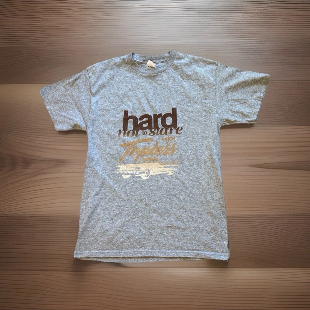 Men's Medium Grey Graphic T-Shirt - Hard Not To Stare When Topless Classic Car